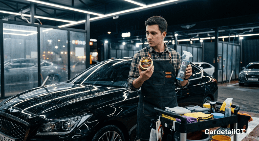 어떤 용품을 사용할지 고민하는 남자